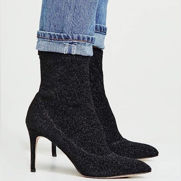 SAM Edelman Olson Black Sparkle Pointed Toe Stretch Heeled Booties | Size 9 - Picture 16 of 16